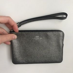 Coach Crossgrain Metallic Wristlet in Gunmetal